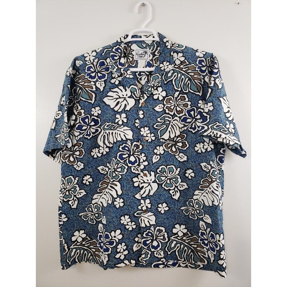 (F5) Vintage Paradise Style Hawaiian Shirt Mens Size XL Blue Floral Tropical